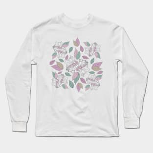 Assorted flowers and leaves on white background Long Sleeve T-Shirt